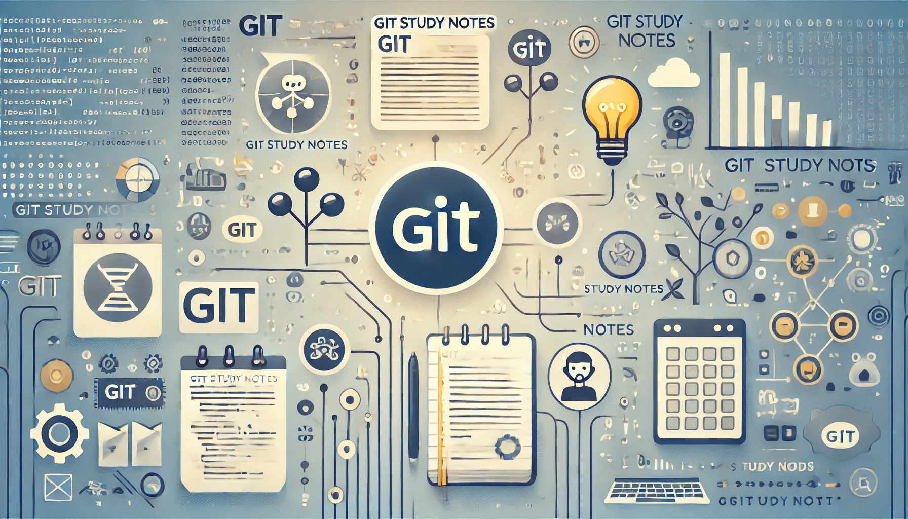 DALL·E 2024-08-05 16.13.05 - A banner image for a blog post titled 'Git Study Notes'. The image should feature visual elements related to Git, such as the Git logo, branches, and 